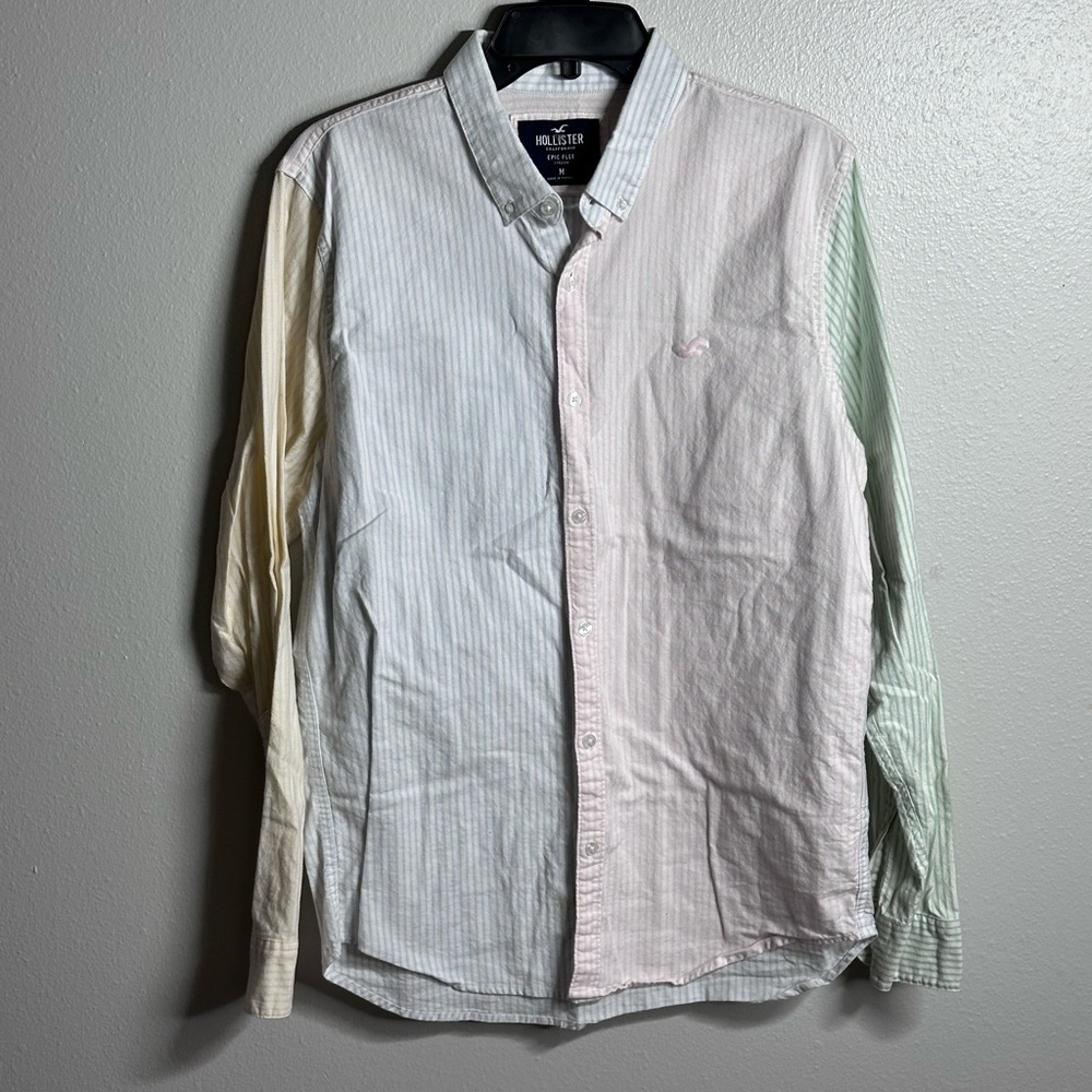 Hollister Men Epic Flex Stretch Long Sleeve Stripe Easter Shirt size M.